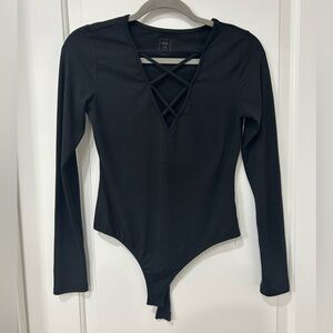 Me to We Black Long-Sleeve Crisscross V-Neck Bodysuit